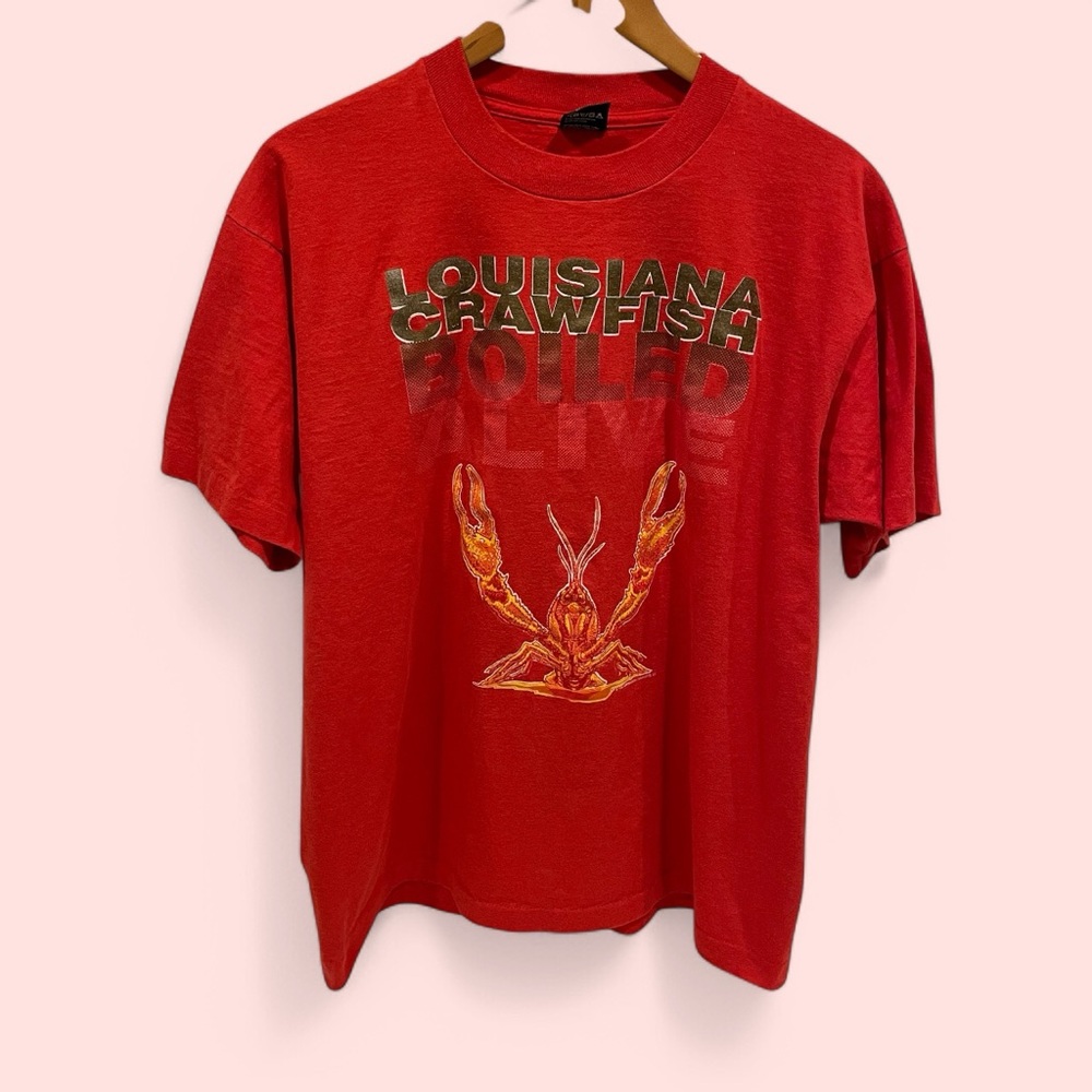 Vintage 1990 red Louisiana Crawfish boil single stitch t-shirt XL made in USA